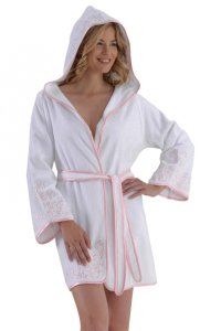 Soft Cotton Soft Cotton Krátký dámský župan RENGIN s kapucí Krátký dámský župan RENGIN s kapucí L Bílá / lila výšivka - 8698642012301