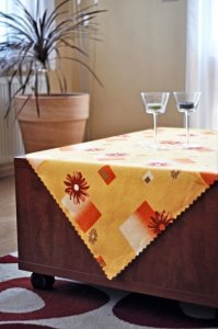 Irisette Ubrus teflon tisk 5634-1 Červená 100% polyester Žlutá květiny 120x120