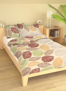 Polášek Povlečení Listy béžové krep 100% bavlna 140x200 / 70x90