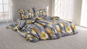 Polášek Povlečení krep 5920-22 100% bavlna Šedá květiny 140x200 / 70x90