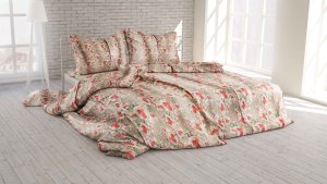 Polášek Povlečení krep 5920-31 100% bavlna Béžová květiny 140x200 / 70x90