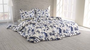 Polášek Povlečení krep 5920-49 100% bavlna Modrá květiny 140x200 / 70x90