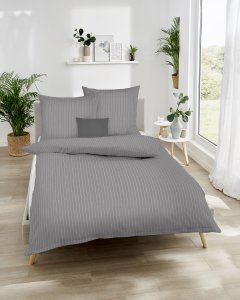 Kaeppel Povlečení Kaeppel FL Edelflanel 418/M19 antracit 100% bavlna pruhy 140x200 / 70x90