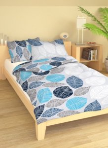 Polášek Povlečení Listy modré krep 100% bavlna Modrá 140x200 / 70x90