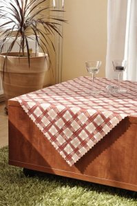Polášek Holešov Ubrus teflon tisk 5616-2 Červená abstrakce 100% polyester Oranžová káro 120x140