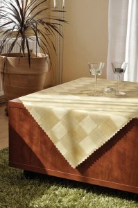 Polášek Holešov Ubrus teflon Du-pont č.2021 šampáňo 100% polyester Žlutá Béžová káro 75x75